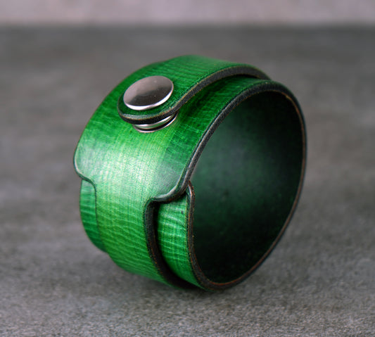 Green wrist leather cuff bracelet