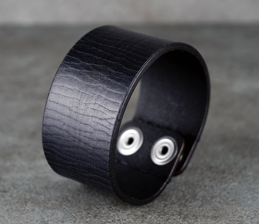 classic black leather cuff 4cm handmade premium leather