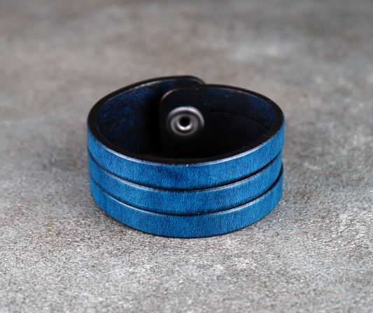 Blue leather cuff bracelet