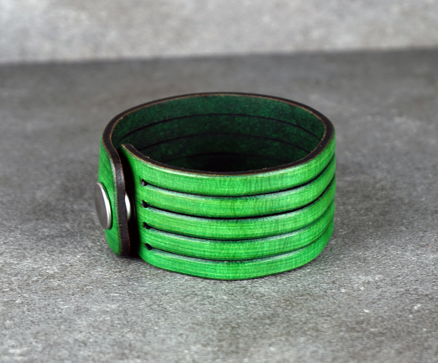 Green leather cuff bracelet