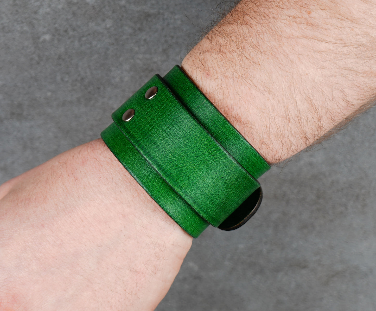 Green leather cuff bracelet