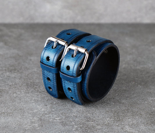 Blue leather cuff bracelet