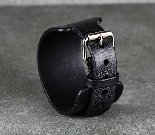 Black leather cuff bracelet