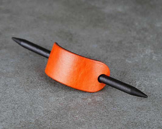 Small Orange Leather Barrette – Handcrafted Vegetable‑Tanned Hair Accessory