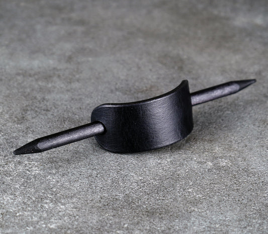 small black leather barrette handmade premium leather