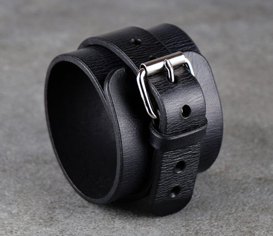 Black leather cuff bracelet