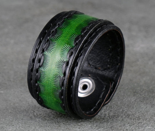 black and green leather bracelet handmade premium leather