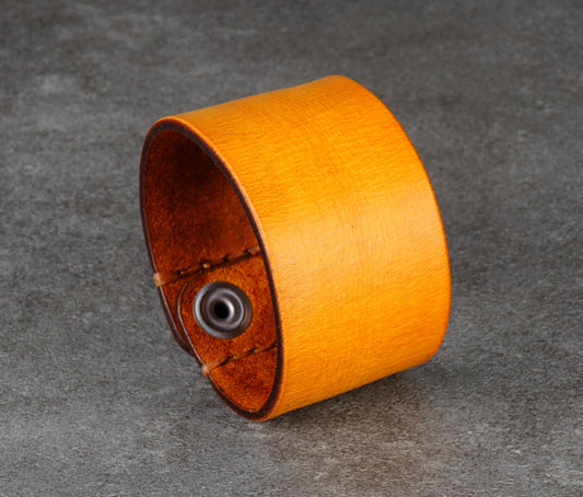 yellow wide leather cuff bracelet 4cm handmade