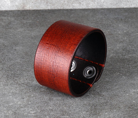 brown wide leather cuff bracelet 4cm handmade vegetable tanned leather
