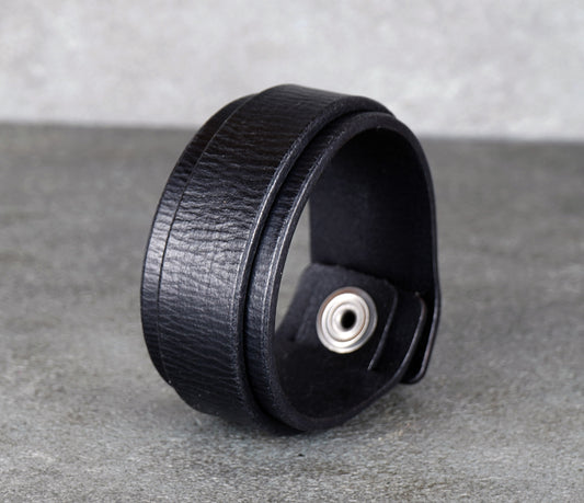 minimalist black leather cuff bracelet