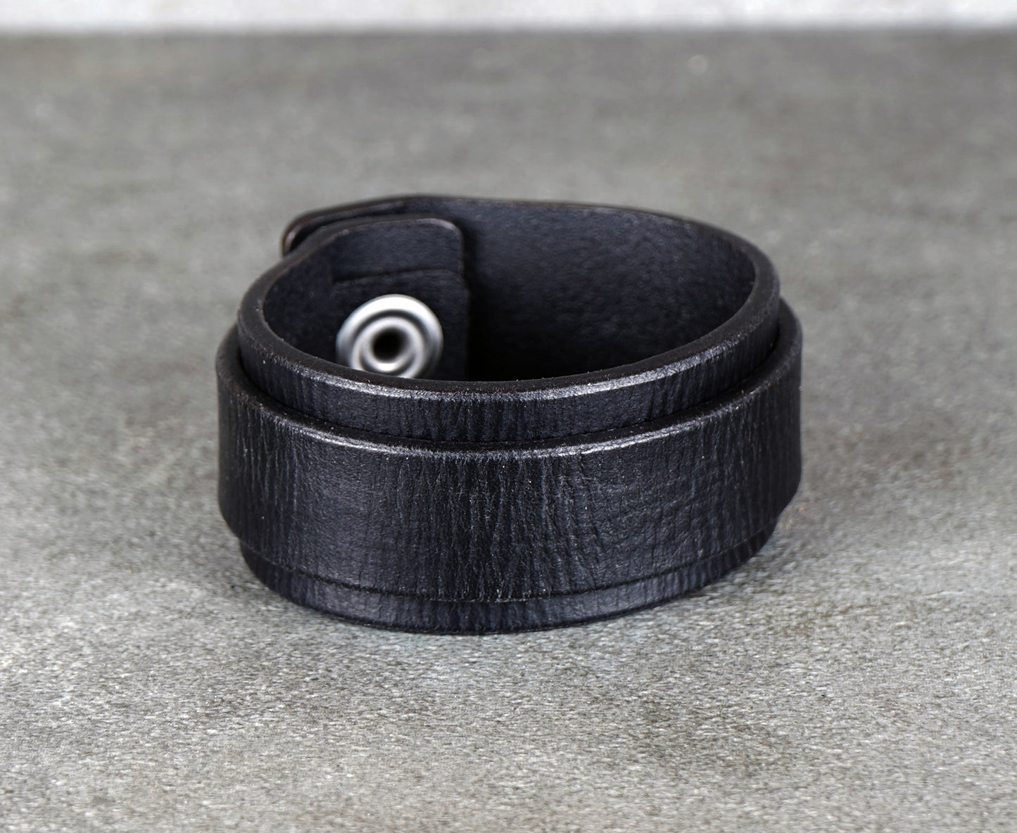 minimalist black leather cuff bracelet