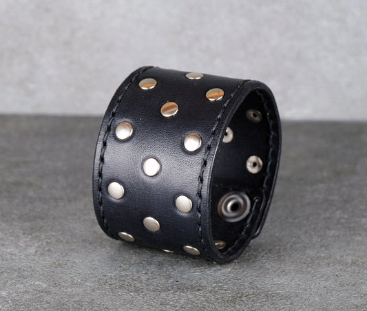 punk style black leather cuff bracelet
