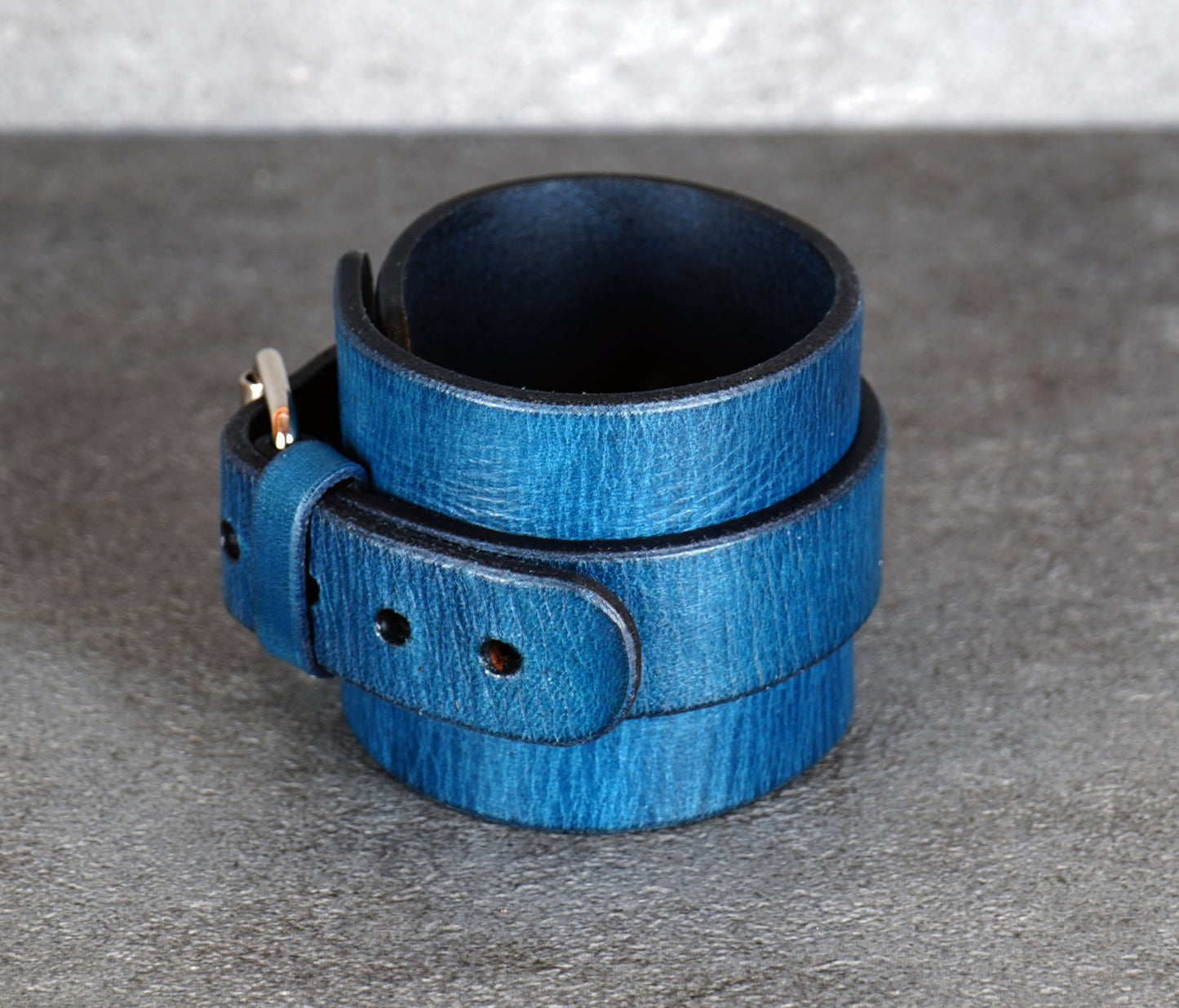 wide blue leather bracelet handmade cuff