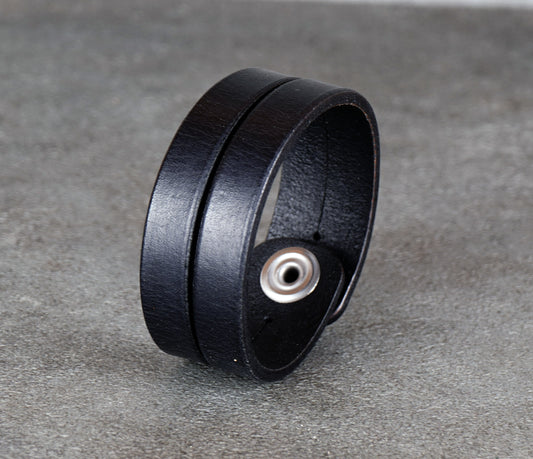 black leather bracelet handcrafted vegetable tanned minimalist unisex cuff