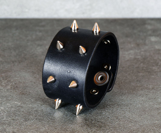 black studded leather bracelet punk rock wristband unisex genuine leather cuff with metal studs