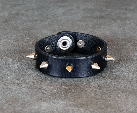 spiked black leather bracelet gothic punk
