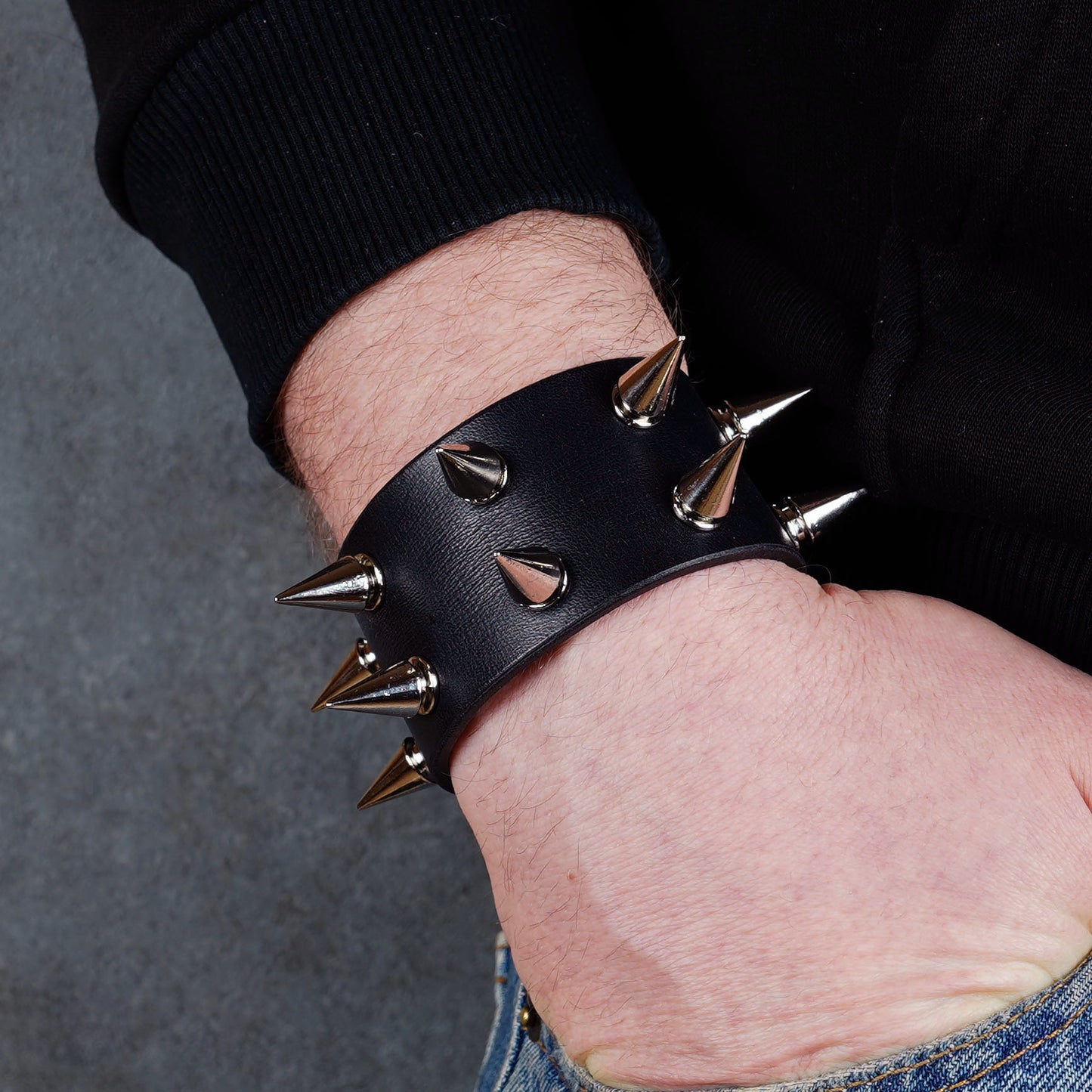 Handmade punk rock leather wristband for men and women