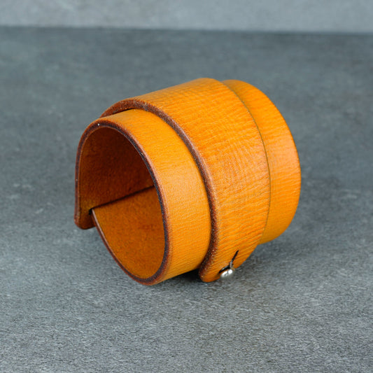 yellow leather bracelet handmade vegetable tanned leather wristband