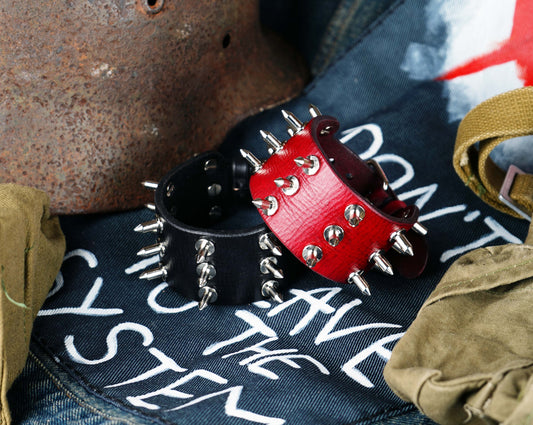  New Spiked Leather Bracers Collection – Now Available in Black & Red