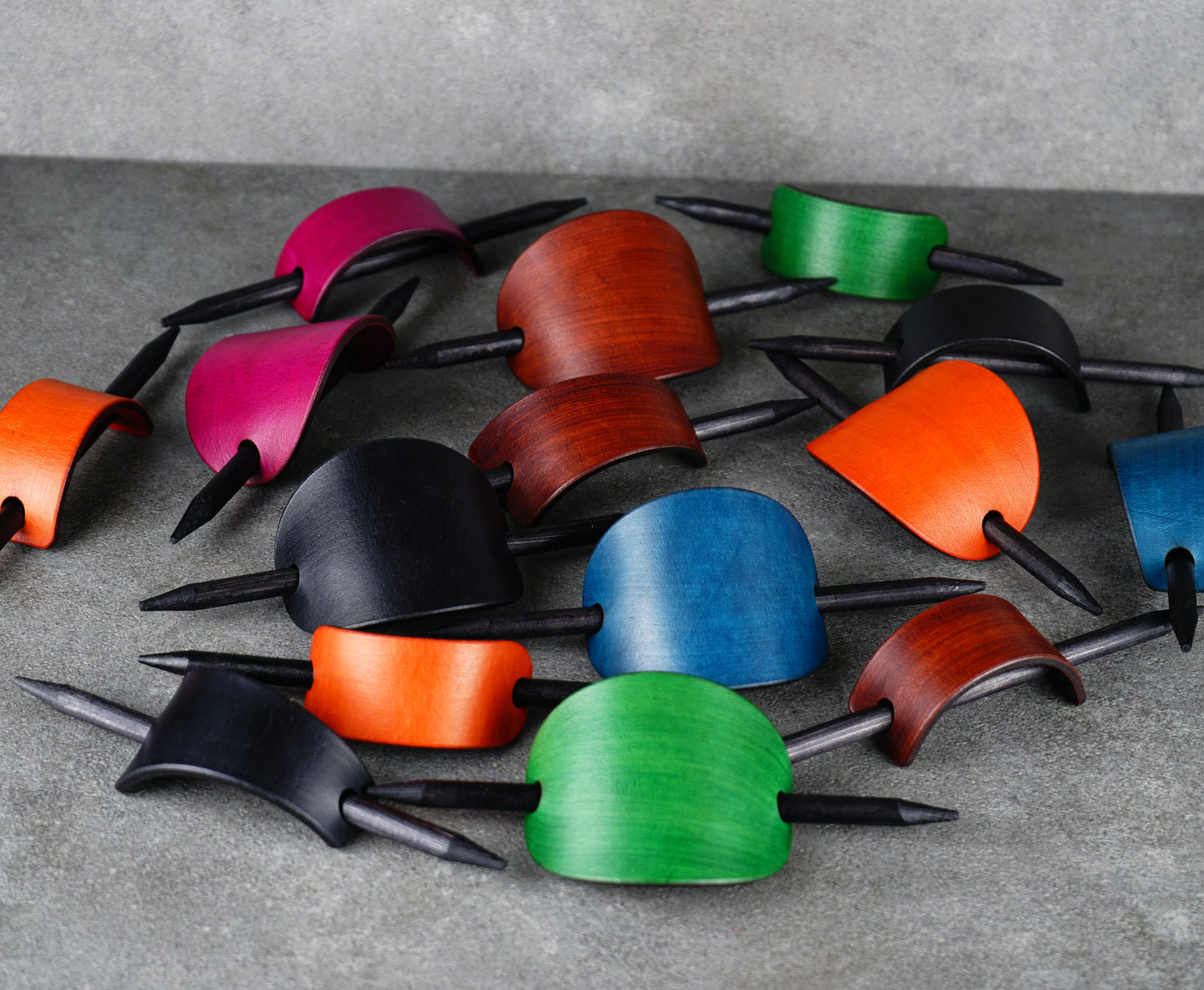 Leather hair barrette with matching hair sticks made from genuine leather