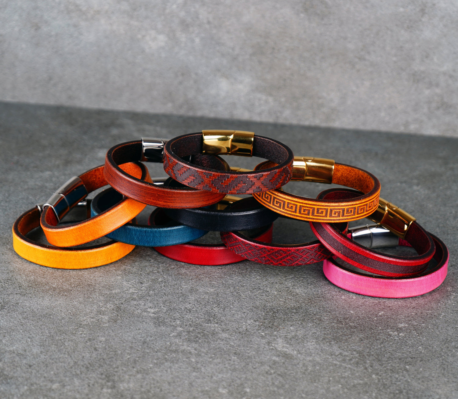 Narrow leather bracelets handcrafted from genuine leather