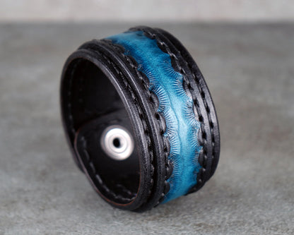 black and blue leather bracelet handmade premium leather
