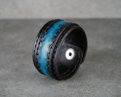 black and blue leather bracelet handmade premium leather
