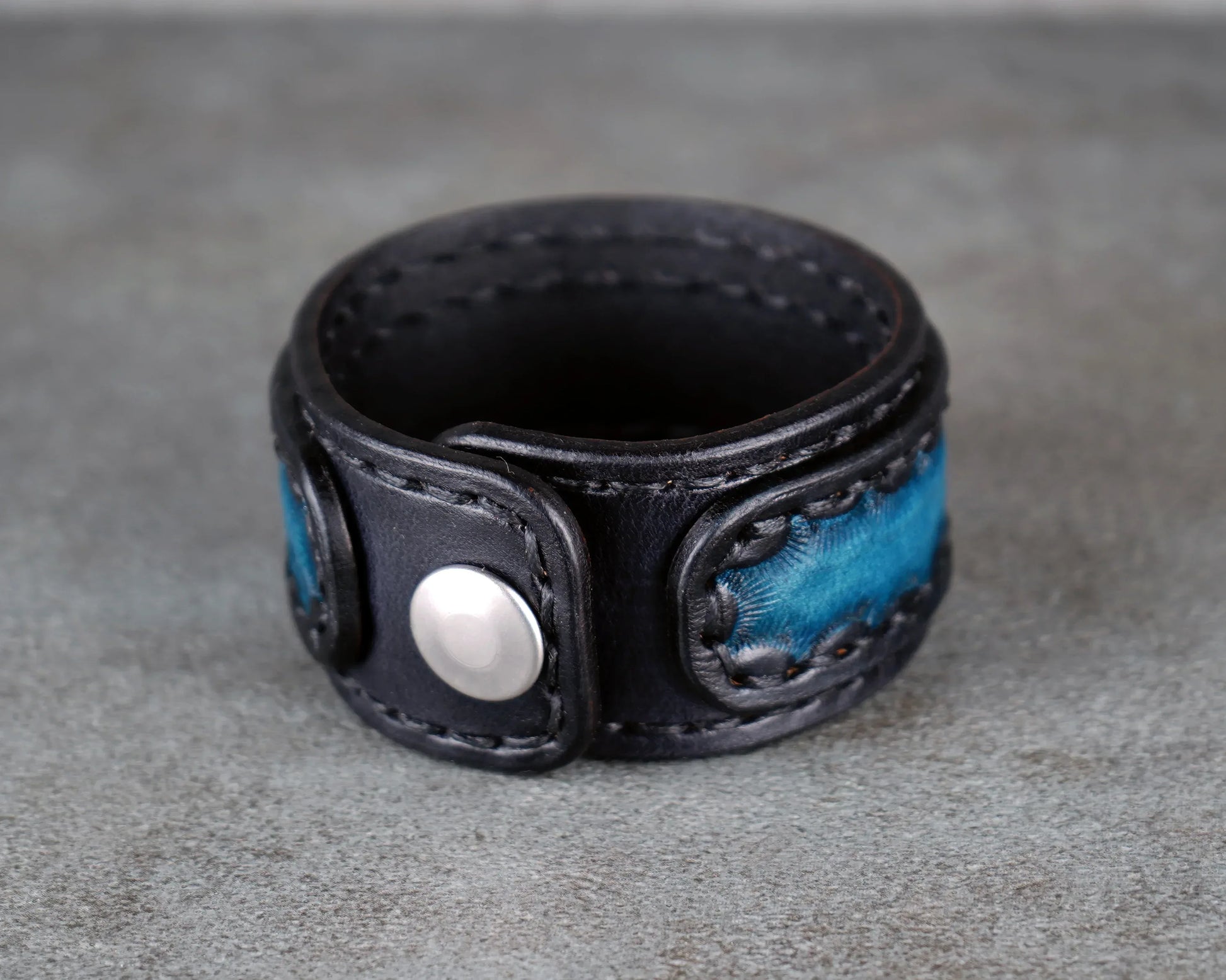 black and blue leather bracelet handmade premium leather
