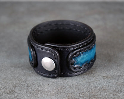 black and blue leather bracelet handmade premium leather
