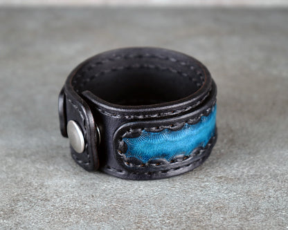 black and blue leather bracelet handmade premium leather
