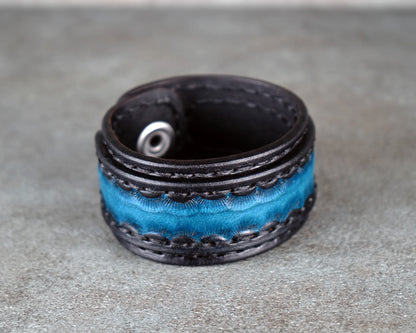 black and blue leather bracelet handmade premium leather
