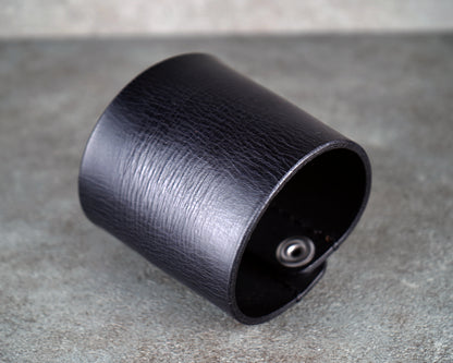 black wide leather cuff 8cm handmade premium leather
