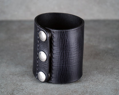 black wide leather cuff 8cm handmade premium leather
