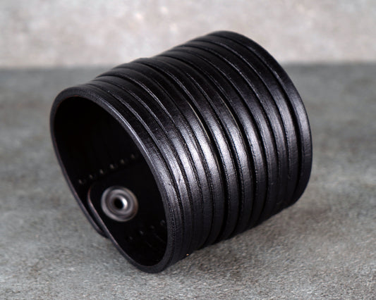 Black wrist leather cuff bracelet