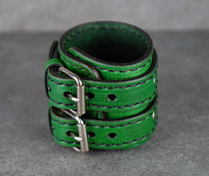Green Leather Bracelet – Handmade Vegetable-Tanned Leather Wristband