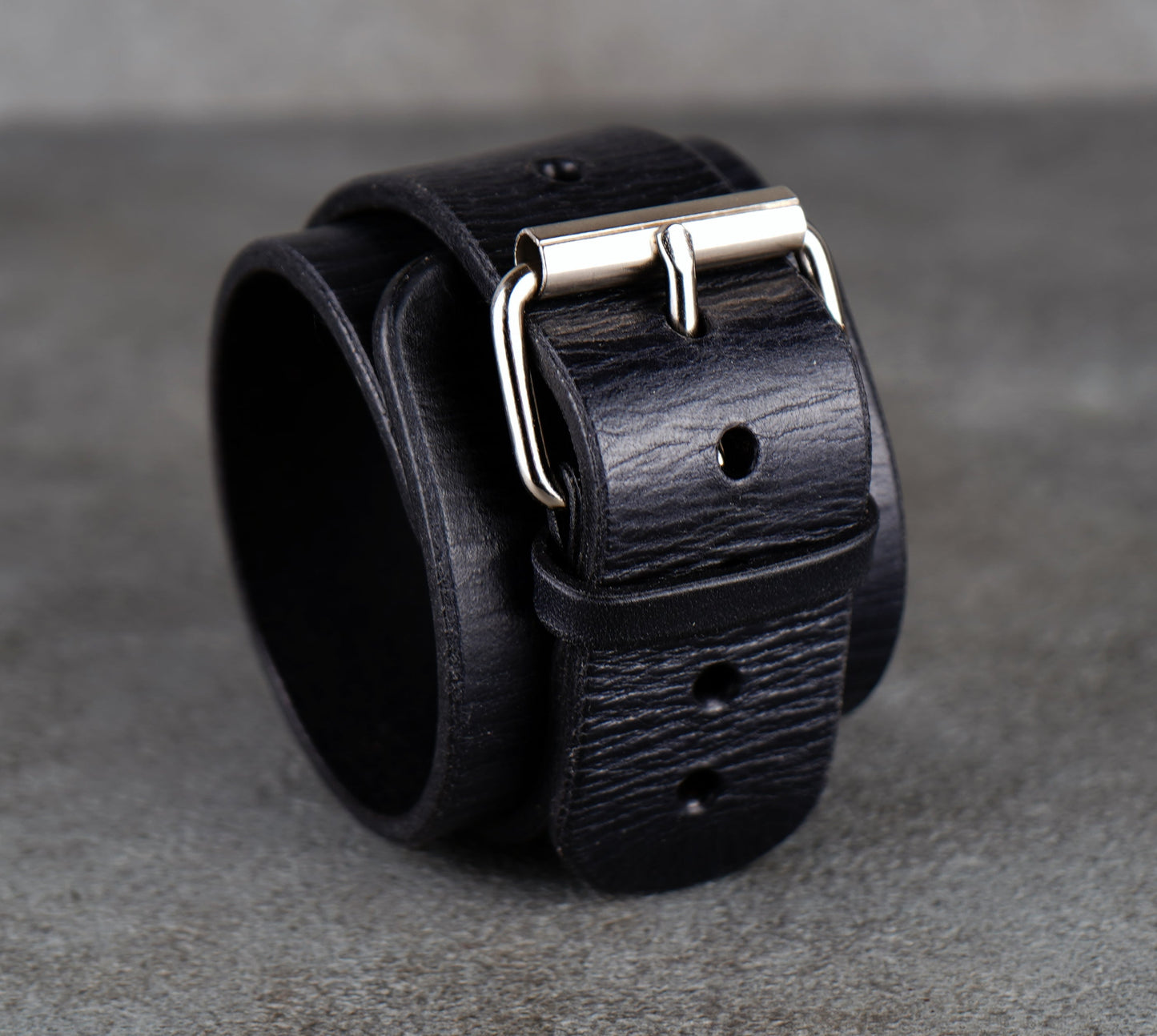 Black leather cuff bracelet