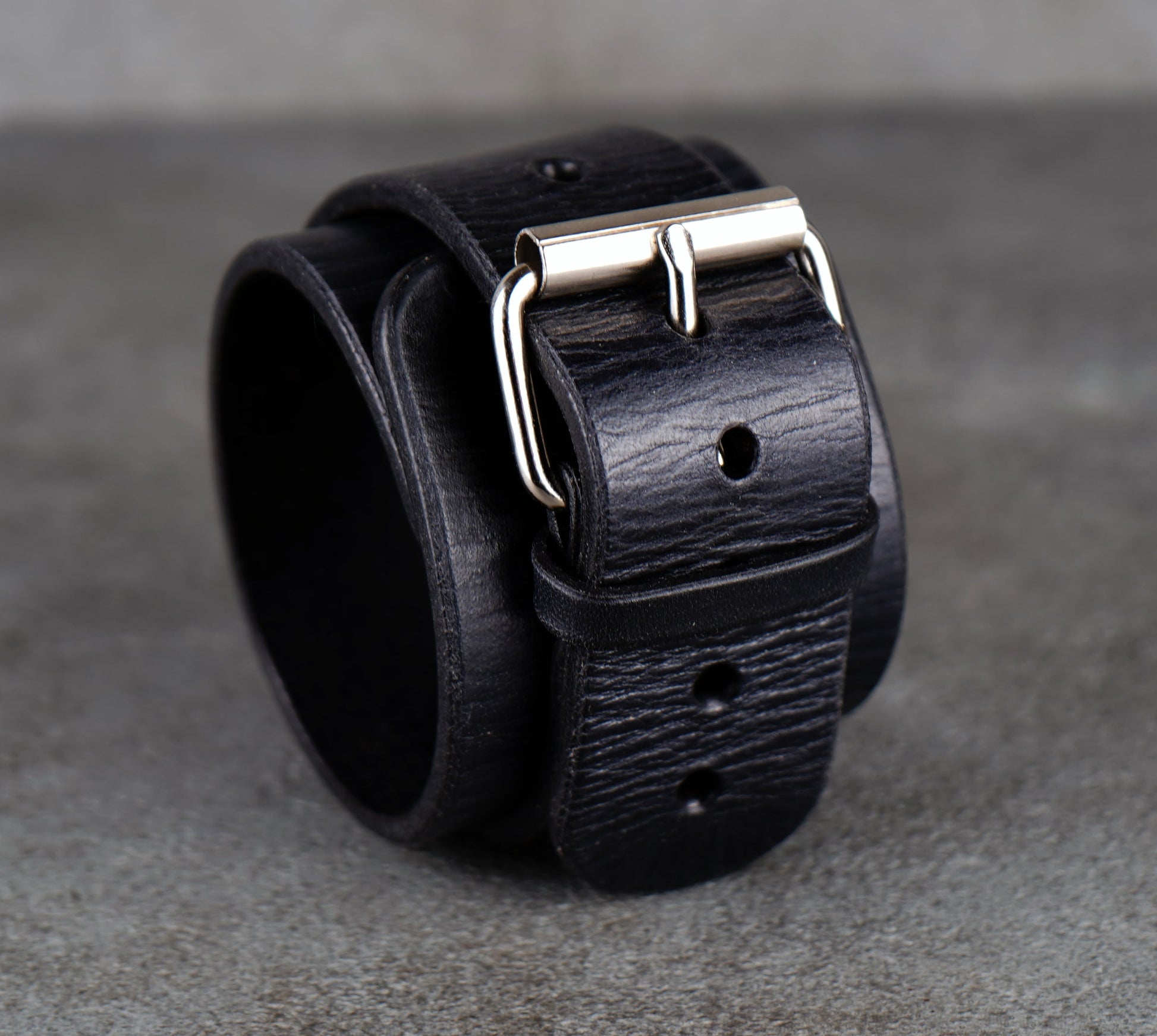 Black leather cuff bracelet
