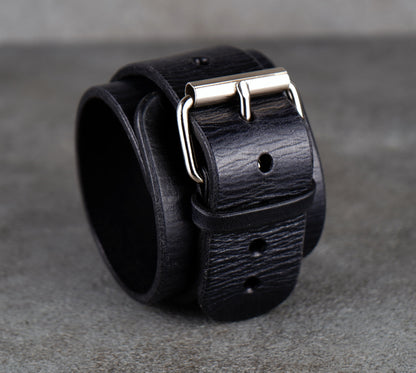 Black leather cuff bracelet