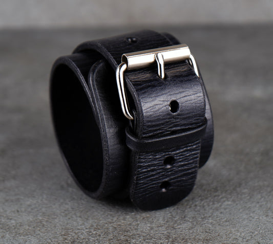 Black leather cuff bracelet