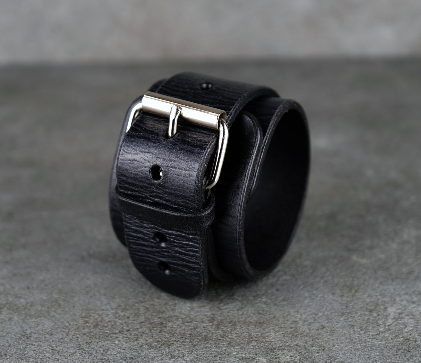 Black leather cuff bracelet