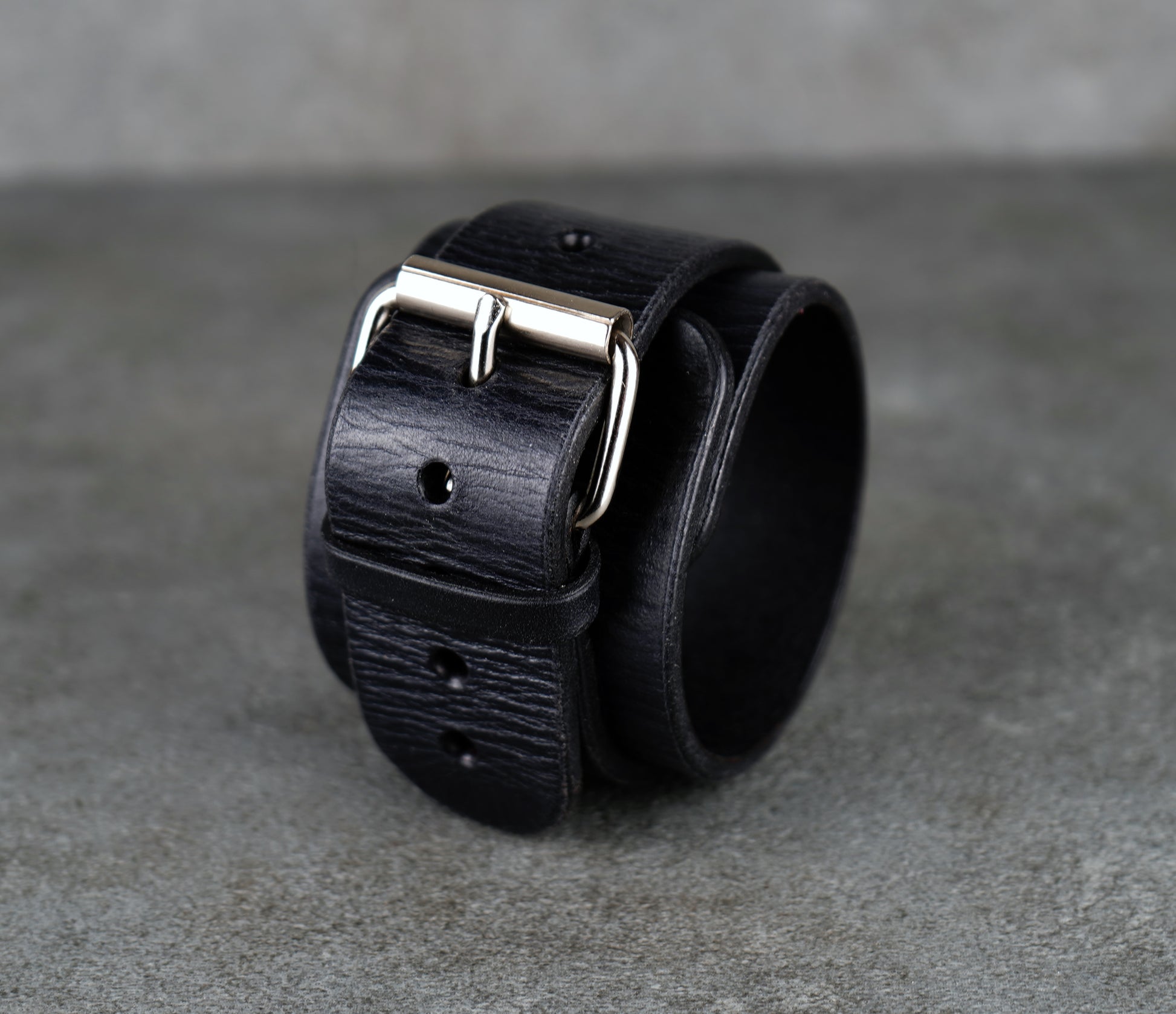 Black leather cuff bracelet