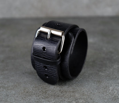 Black leather cuff bracelet