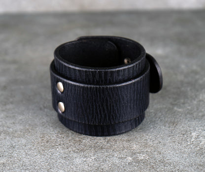 Black leather cuff bracelet