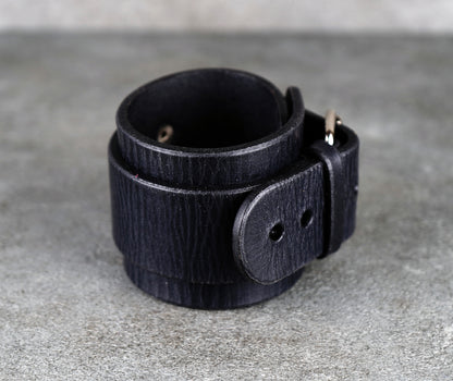 Black leather cuff bracelet