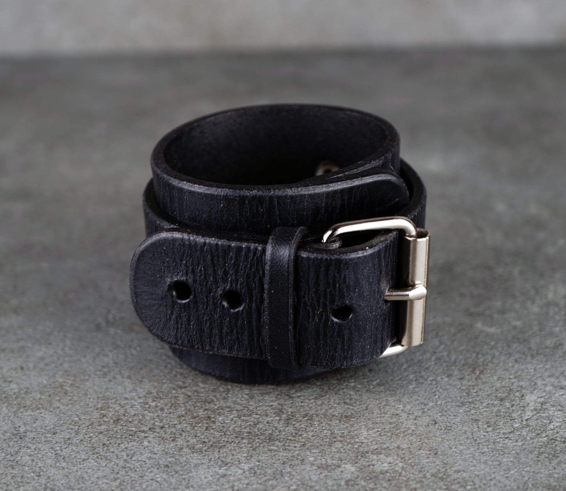 Black leather cuff bracelet