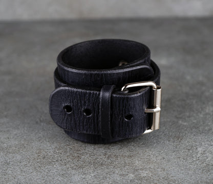 Black leather cuff bracelet
