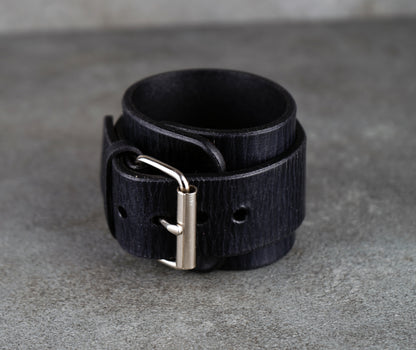 Black leather cuff bracelet
