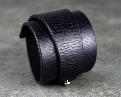 black leather cuff bracelet 5.5cm wide premium handmade leather
