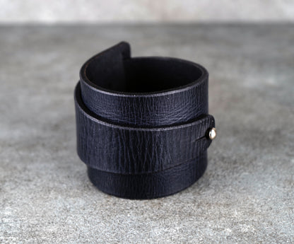 black leather cuff bracelet 5.5cm wide premium handmade leather
