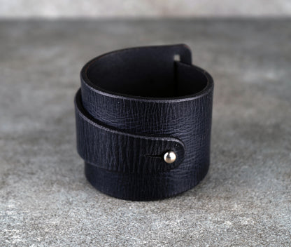 black leather cuff bracelet 5.5cm wide premium handmade leather
